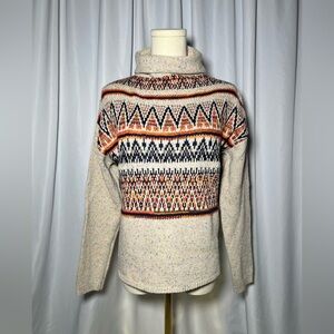 CLICHE Women's Oatmeal Patchwork Mock Neck Sweater | S